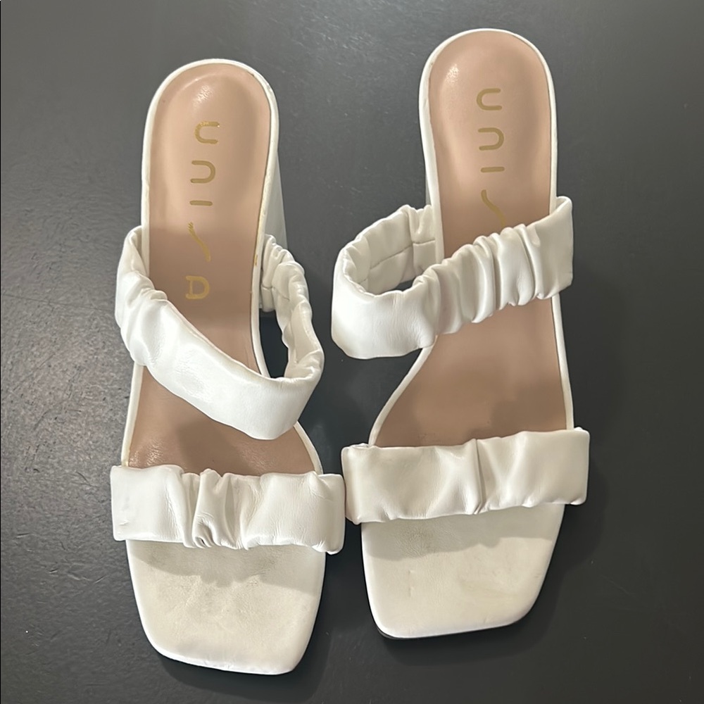 Unisa White Slide Sandals with Ruched Straps